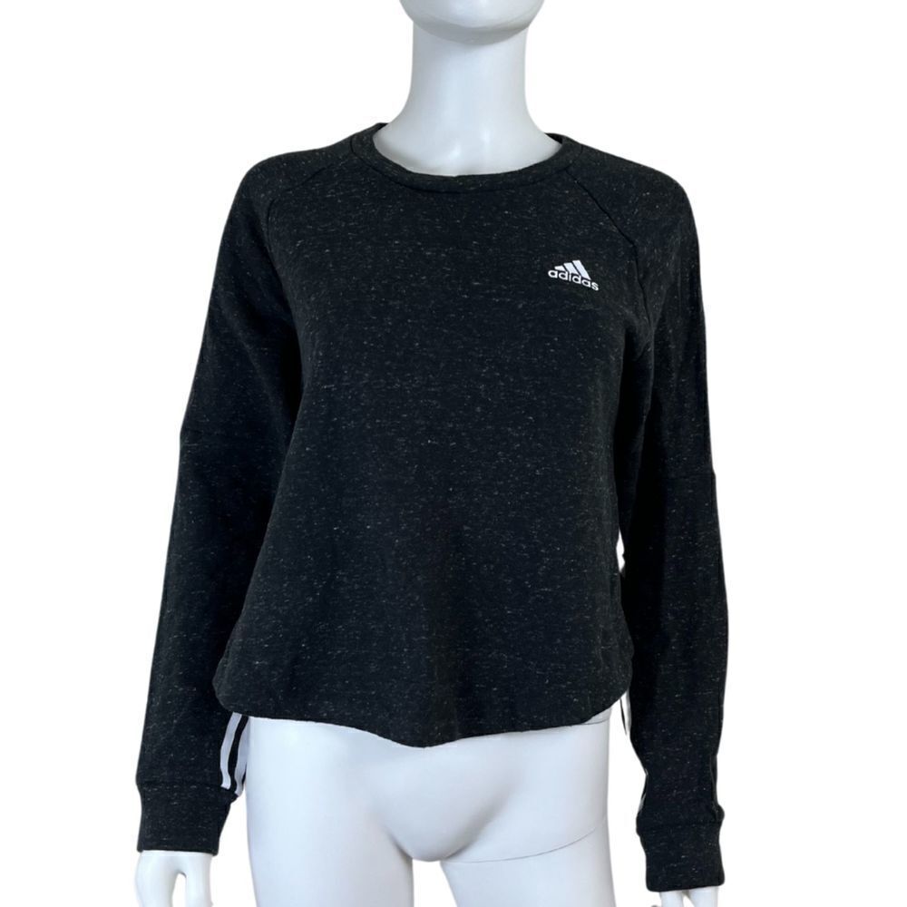 Adidas Women Size M Gray Sport2Street Crewneck Pullover Cropped Cotton Sweater